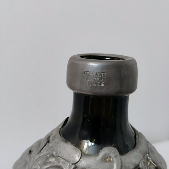Antique Danish Topnoe Pewter Overlay & Green Glass Decanter Bottle No Stopper - Picture 4 of 8
